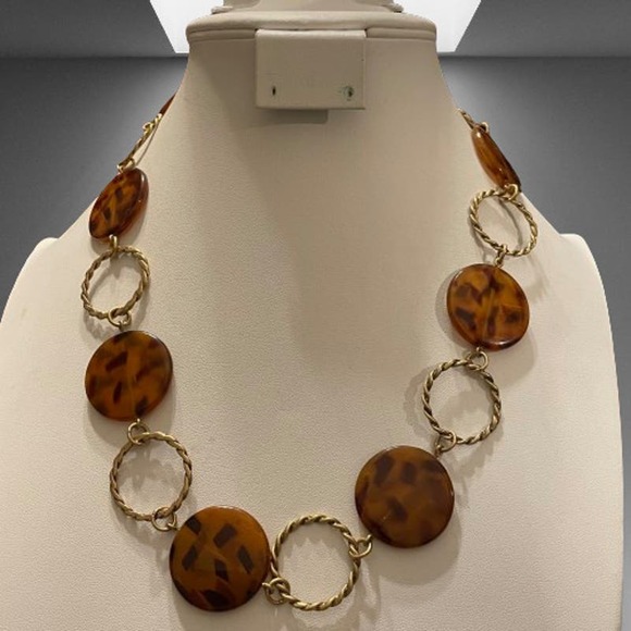 Express Jewelry - EXPRESS Twisted Gold Hoop & Tortoise Shell Disc Link Necklace
